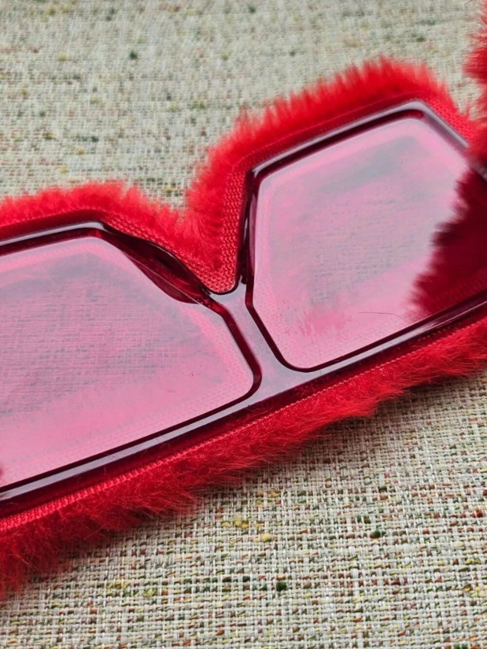Women Sunglasses Red Big Face Square Plush Eyewear Stylish Unique Sunglasses
